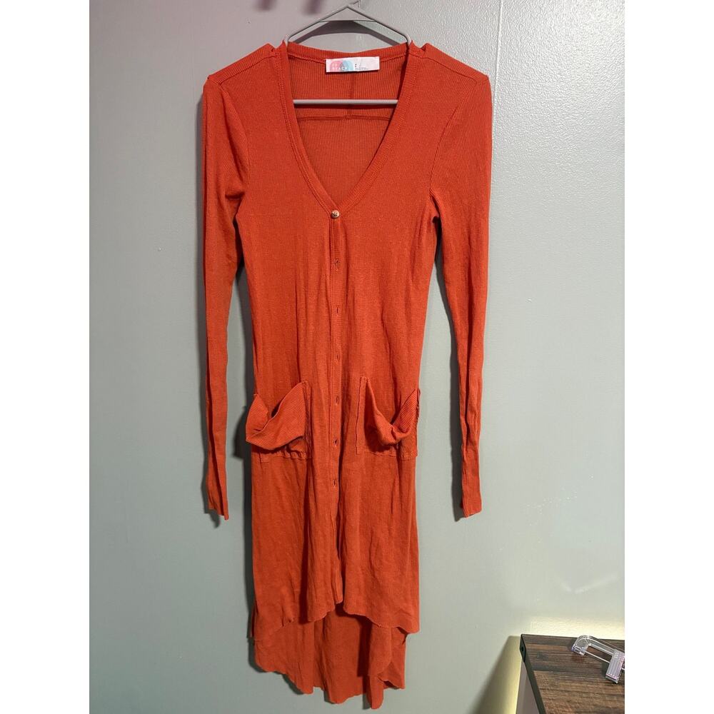 FP Beach Rust Ribbed Button-Front Midi Dress with Pockets | Size S